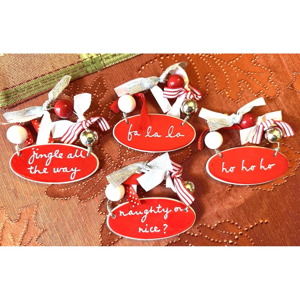 Dept 56 Sandra Magsamen Red & White Ceramic Christmas Holiday Ornament Lot of 4